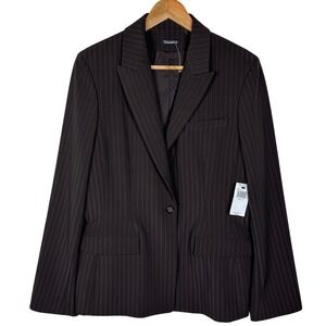 NWT Tahari Pinstripe Blazer Jacket Women 14 Brown One Button Career Professional
